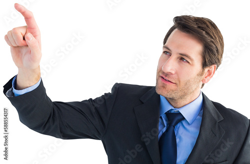 Serious businessman pointing at something