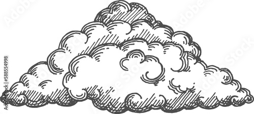 Sky with one cloud, cloudiness heavens sketch icon