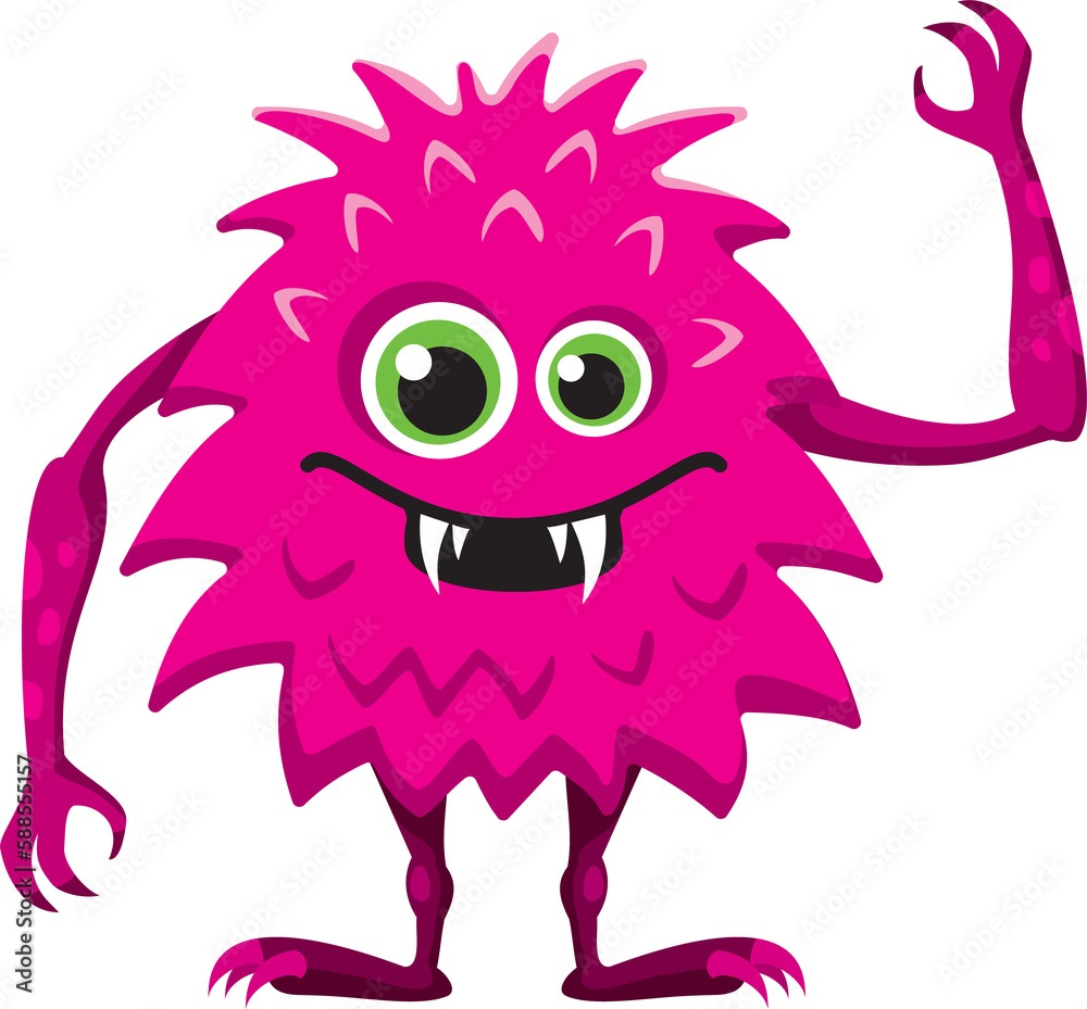 Pink cartoon cute monster, funny vampire character