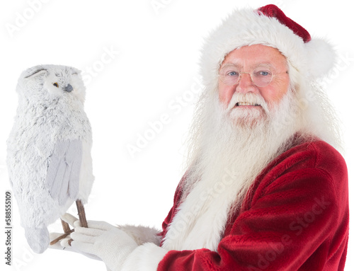 Father Christmas holds an owl