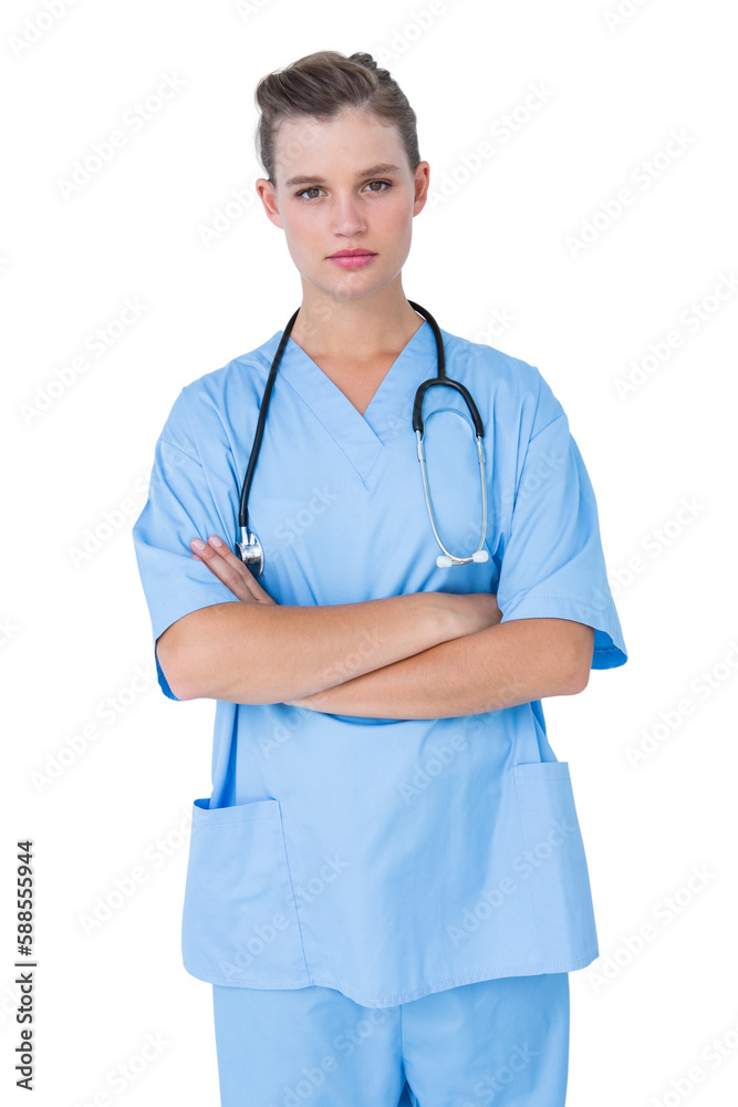 Serious nurse looking at camera with arms crossed Serious nurse looking at camera with arms crossed