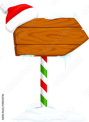 Christmas cartoon wooden sign board with red hat