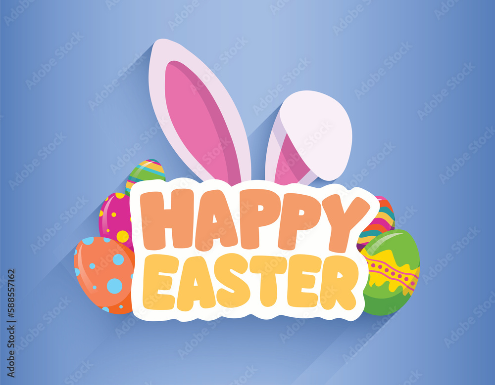 Fototapeta premium Happy Easter with eggs and bunny 