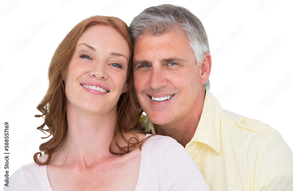 Casual couple hugging and smiling Casual couple hugging and smiling