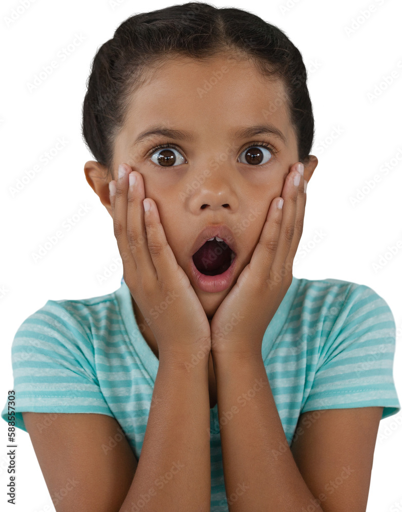 Portrait of surprised girl with head in hands Portrait of surprised girl with head in hands