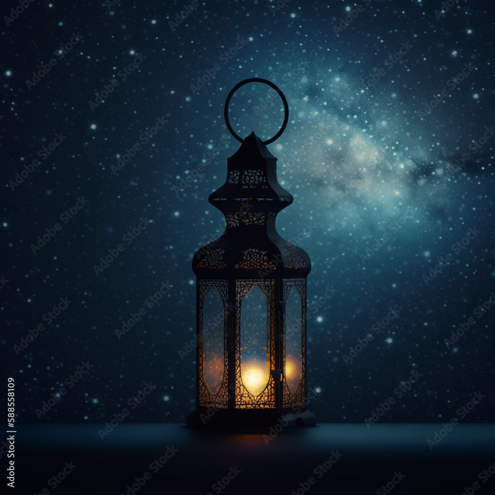 A black lantern with a yellow light on it. Generative ai A black lantern with a yellow light on it. Generative ai
