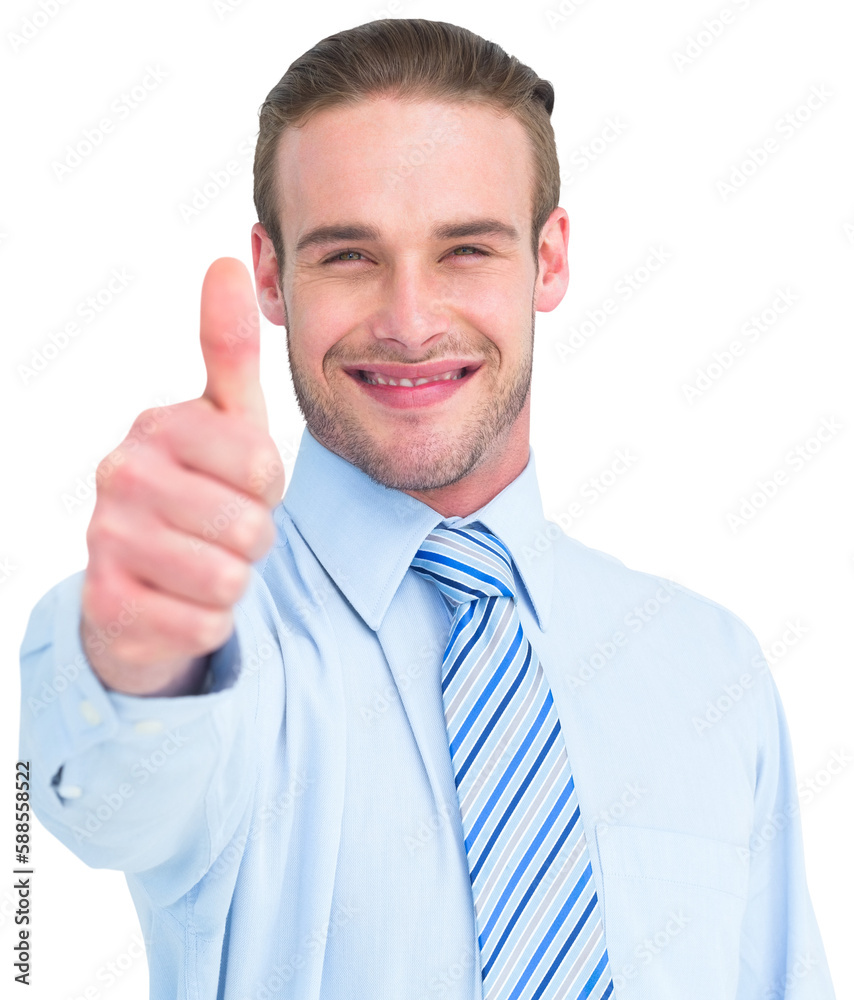 Positive businessman smiling with thumb up Positive businessman smiling with thumb up