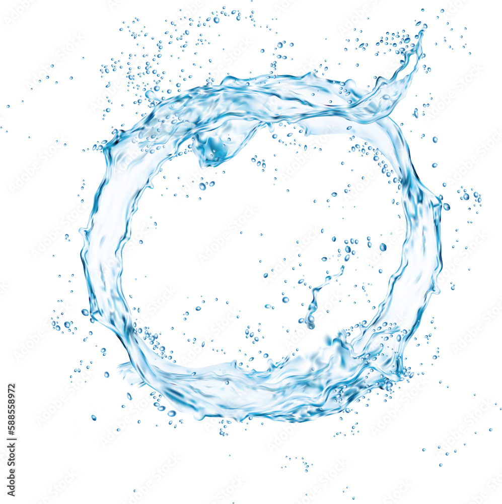 Round water splash, circle swirl, clean 3d wave - obrazy, fototapety, plakaty 