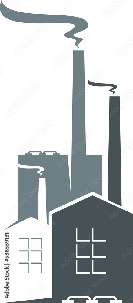 Factory building, industrial plant monochrome icon