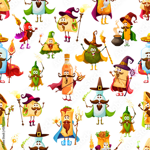 Mexican tex mex food characters seamless pattern