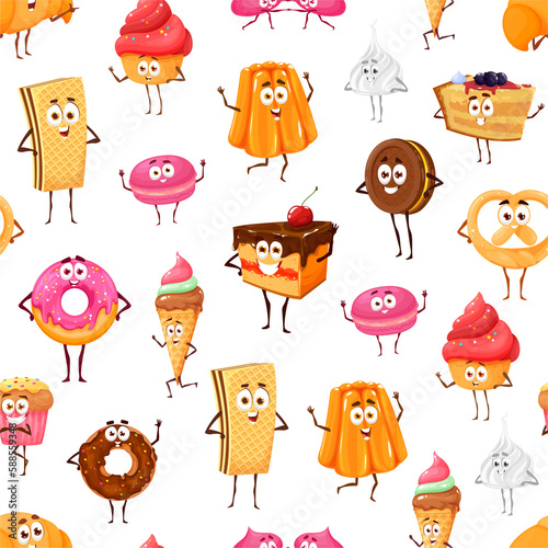 Cartoon desserts characters seamless pattern