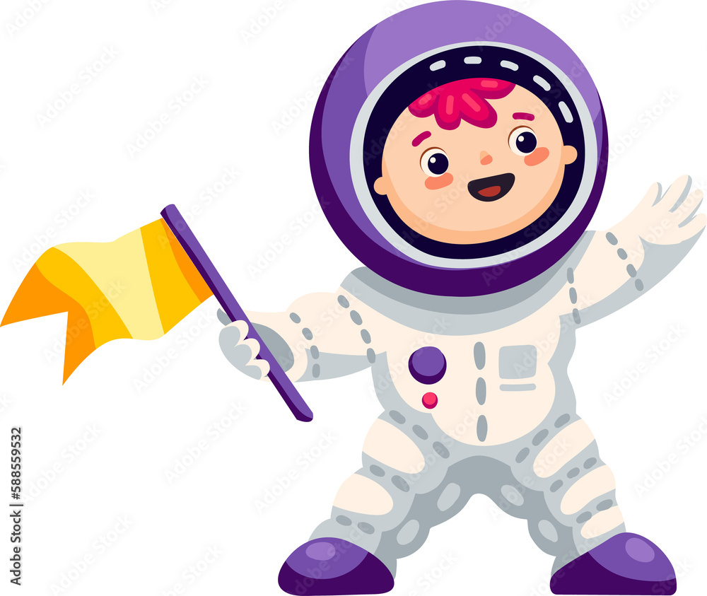 Cute astronaut superhero flying cartoon character