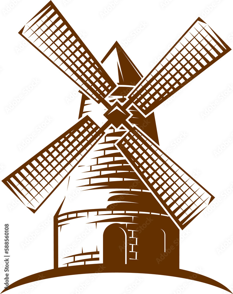 Windmill icon, wind mill or wheat agriculture