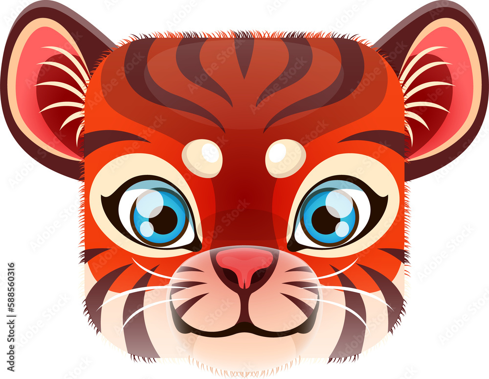 Cartoon tiger kawaii square animal predator face