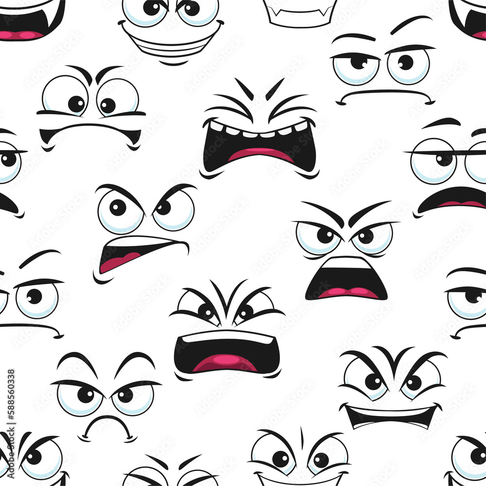 Cartoon angry and sad faces seamless emoji pattern Cartoon angry and sad faces seamless emoji pattern
