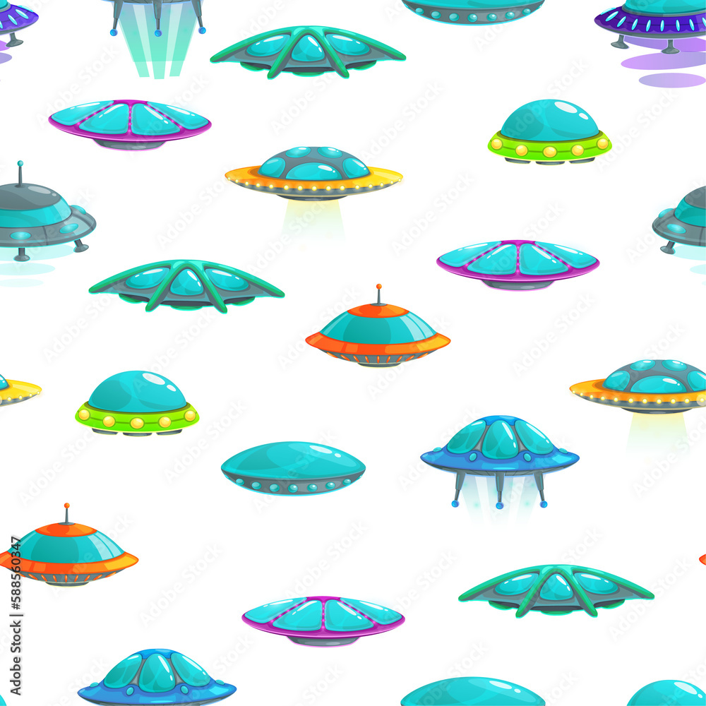 Cartoon ufo and spacecrafts seamless pattern