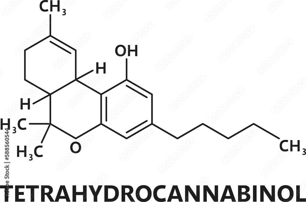 Tetrahydrocannabinol cannabinoid molecule - obrazy, fototapety, plakaty 