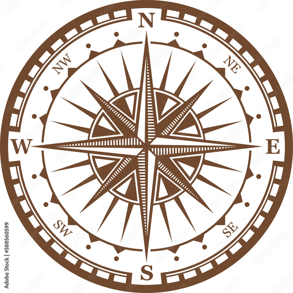 Vintage compass wind rose medieval navigation sign