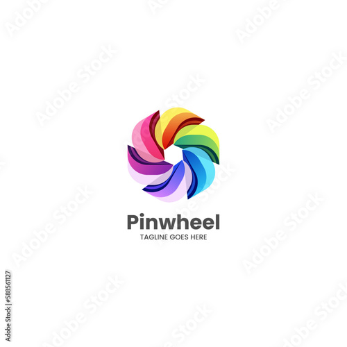 Vector Logo Illustration Pinwheel Gradient Colorful Style.