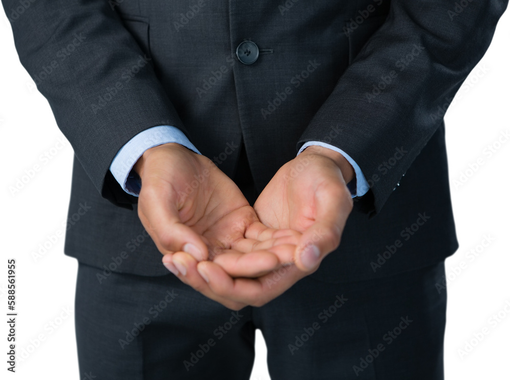 Midsection of businessman with hands cupped