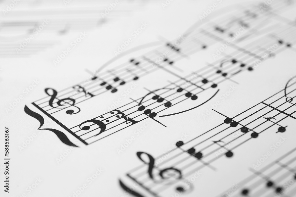 Fototapeta premium Sheet of paper with music notes as background, closeup view