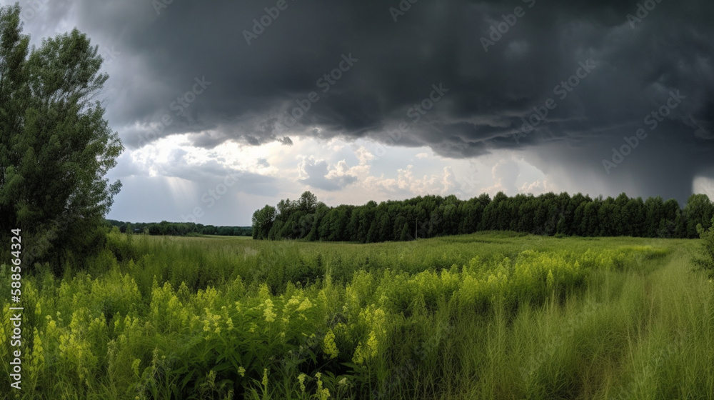 The dark sky had clouds gathered to the left and a strong storm before ...
