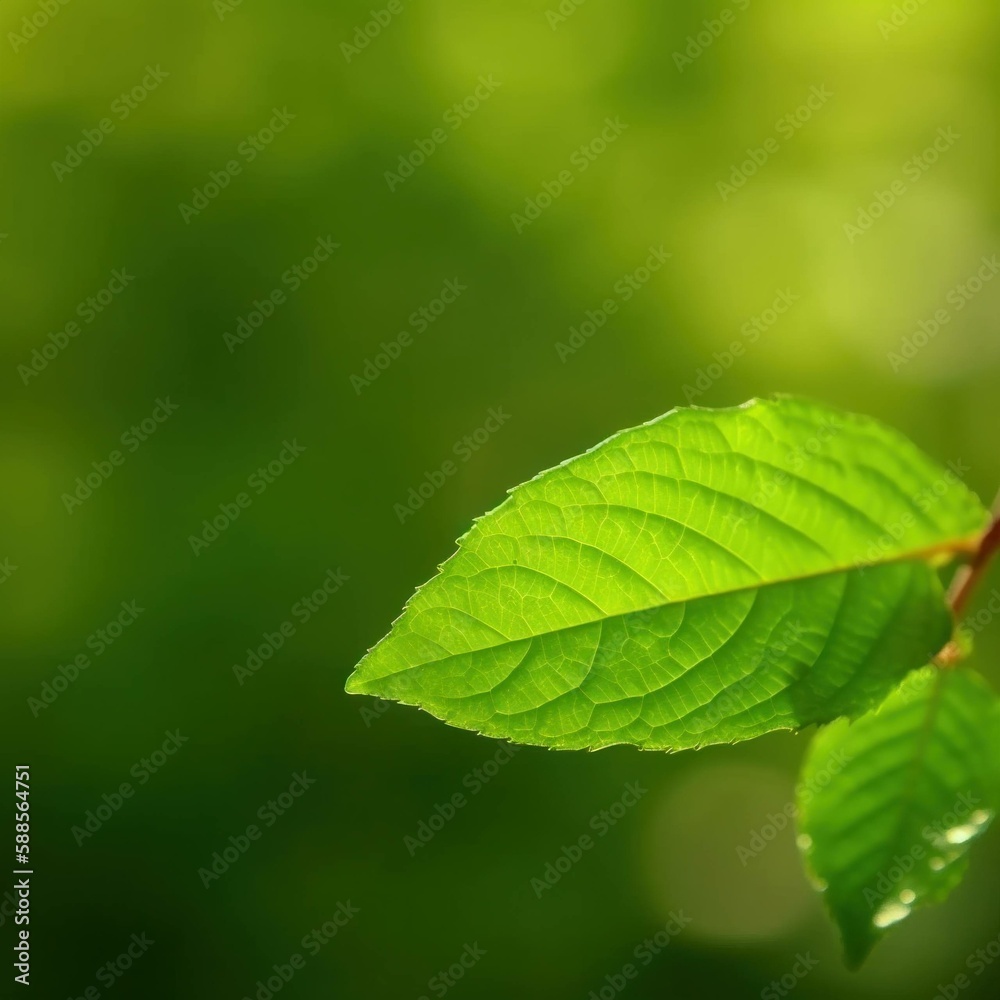 Green and Serene: Stunning Image of a Leaf on a Bokeh Greenery Background Green and Serene: Stunning Image of a Leaf on a Bokeh Greenery Background