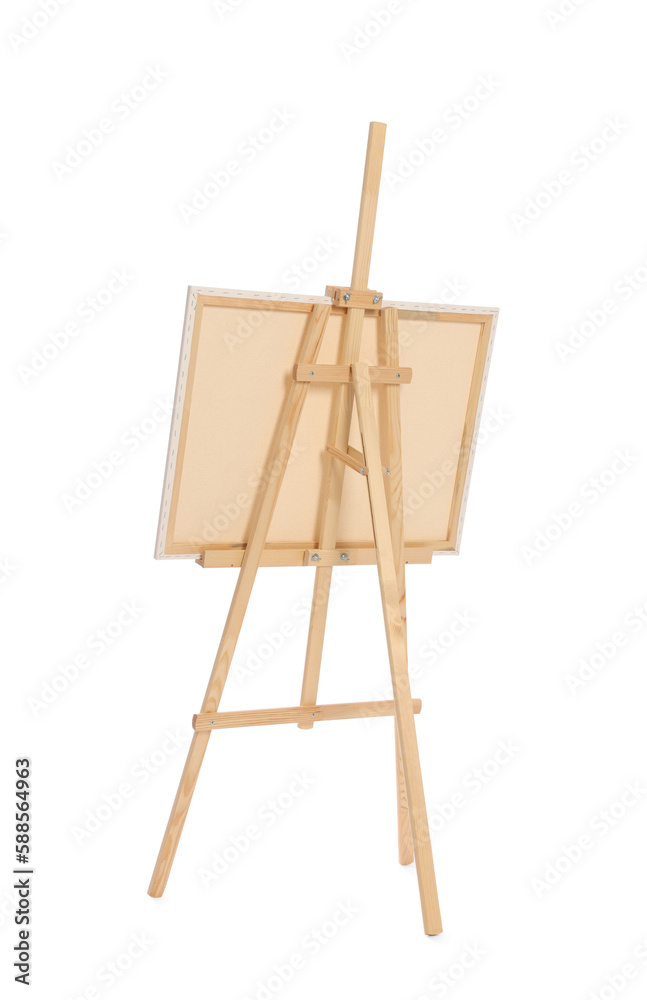 Wooden easel with canvas isolated on white