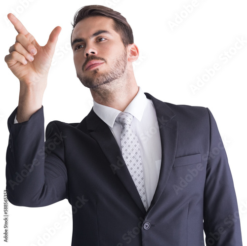 Concentrated businessman measuring something with his fingers 