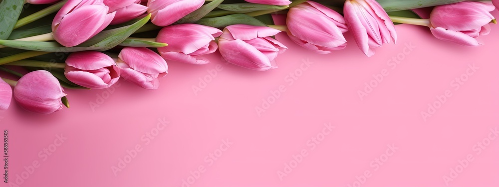 Soft pink Mother's Day banner featuring tulip bouquet