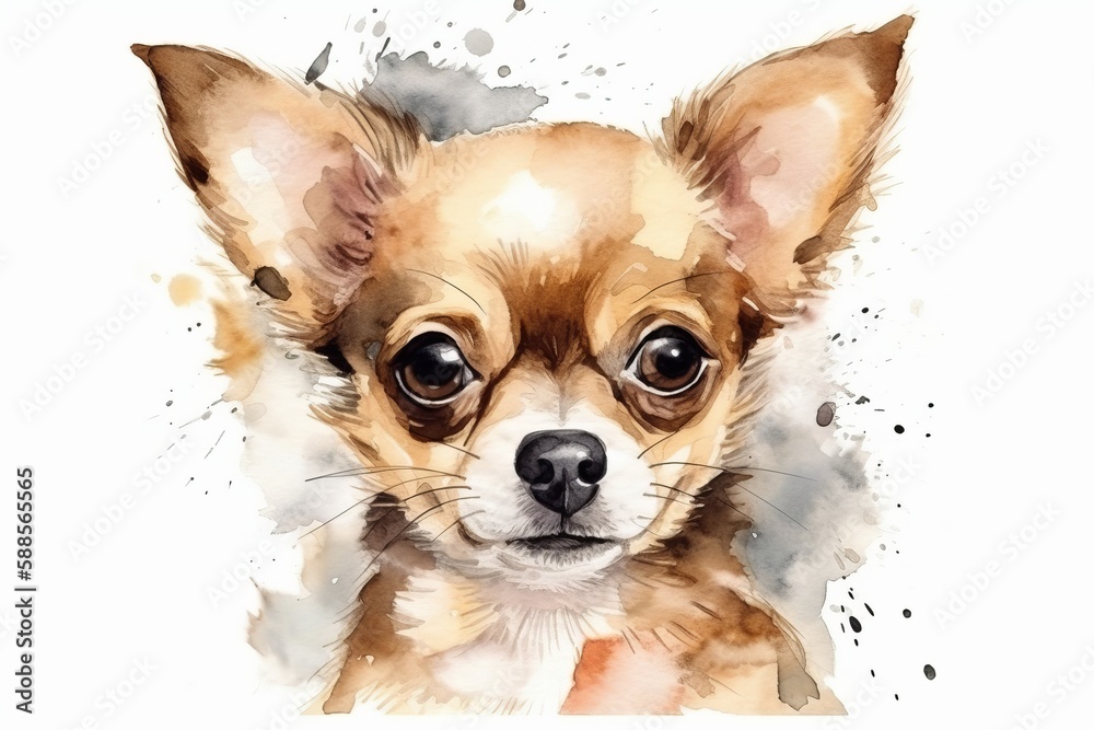 Cute Chihuahua Watercolor. Generative AI