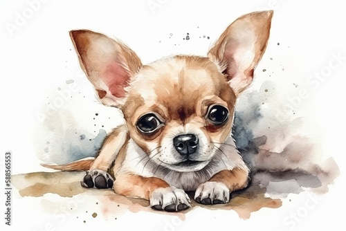 Cute Chihuahua Watercolor. Generative AI