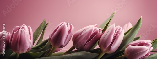 Mother's Day banner with pink tulips on a pink backdrop