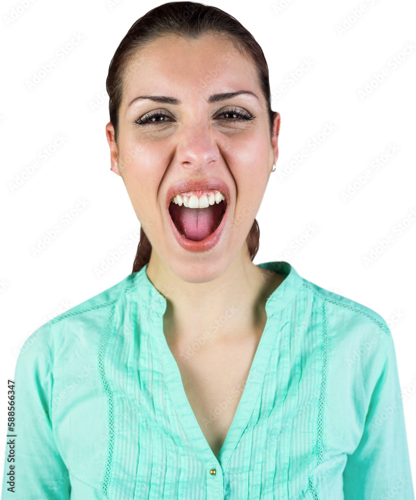 Portrait of screaming woman suffering from headache Portrait of screaming woman suffering from headache