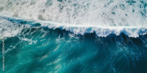 Aerial perspective of white wave splash in the deep sea