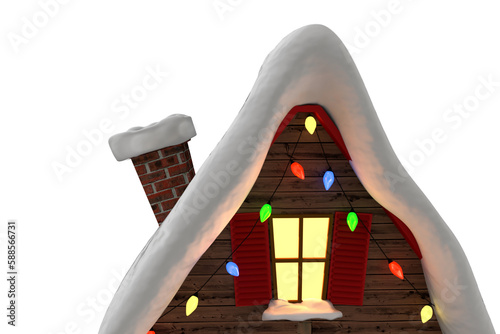 Snow covered cute christmas cottage photo