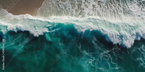 Spectacular top view of tropical sea waves from drone