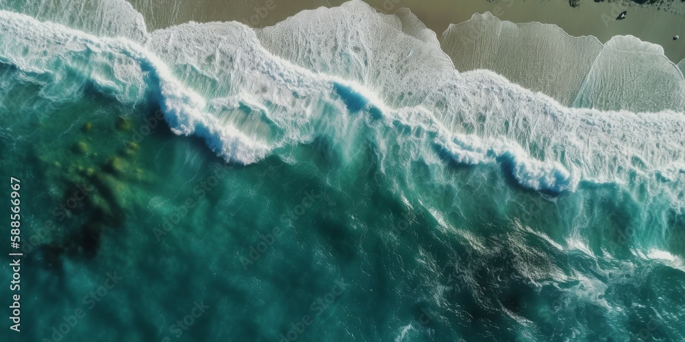 Naklejka premium Spectacular top view of tropical sea waves from drone