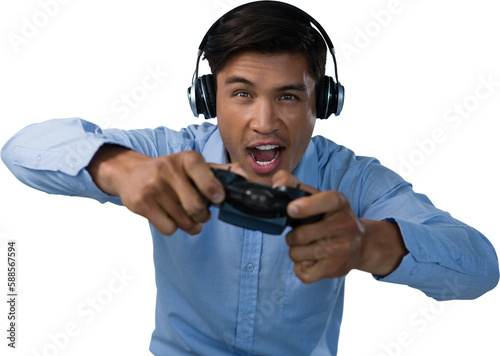 Businessman playing video game