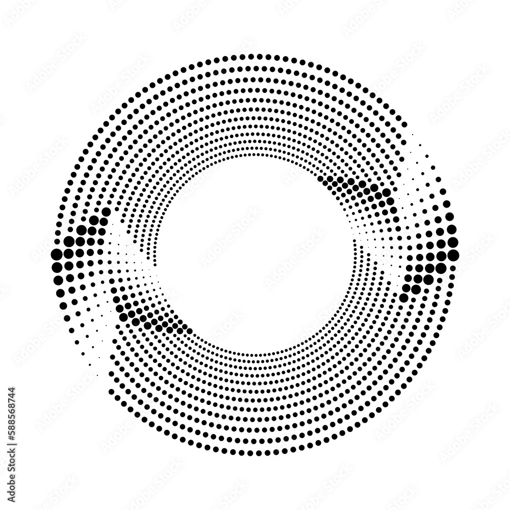 Black halftone dotted lines in circle form. Geometric art. Design element for border frame, round logo, tattoo, sign, symbol, badge, emblem, social media, print, template, pattern, backdrop Black halftone dotted lines in circle form. Geometric art. Design element for border frame, round logo, tattoo, sign, symbol, badge, emblem, social media, print, template, pattern, backdrop
