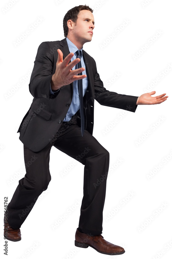 Businessman posing with arms outstretched