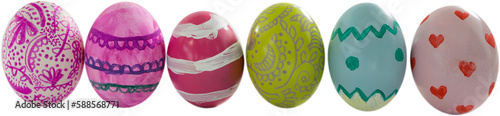 Patterned Easter eggs arranged side by side