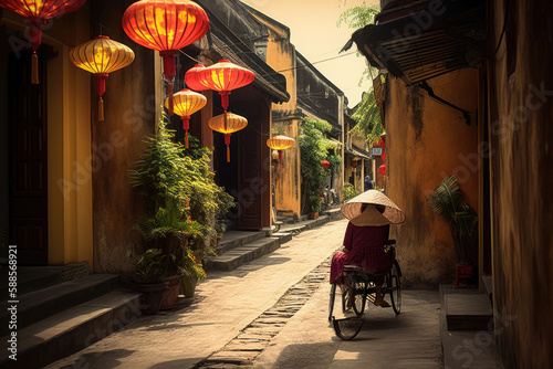 Hoi An ancient town, vietnam, illustration, generative AI © Kien