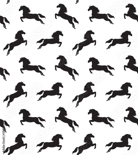 Vector seamless pattern of hand drawn sketch black dressage horse jumping isolated on white background