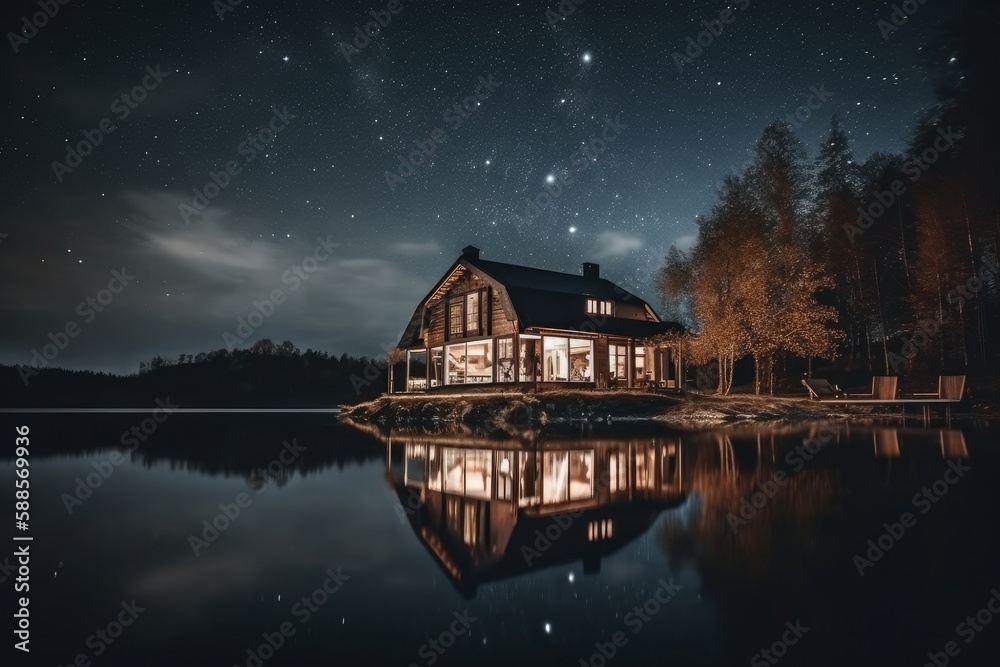 Fototapeta premium house on the river made with generative ai