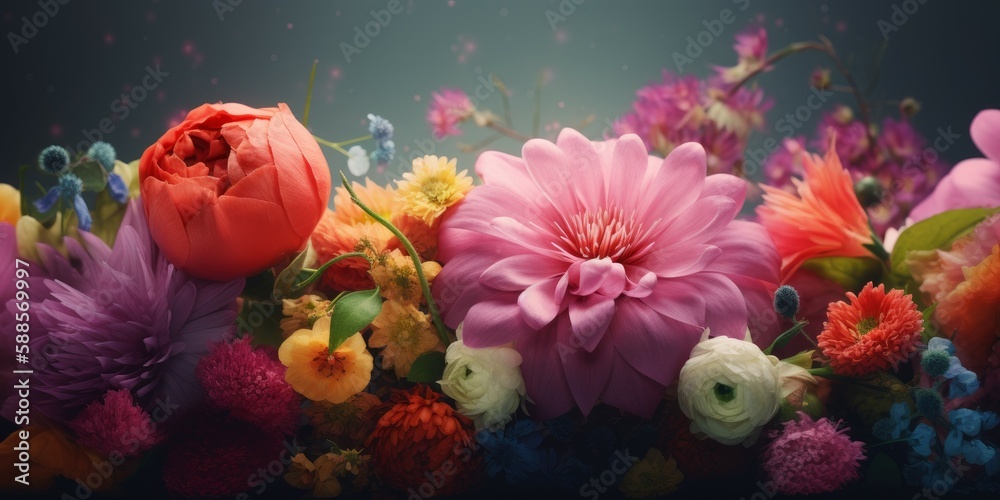 Fototapeta premium Bright, assorted flowers in Mother's Day spring banner