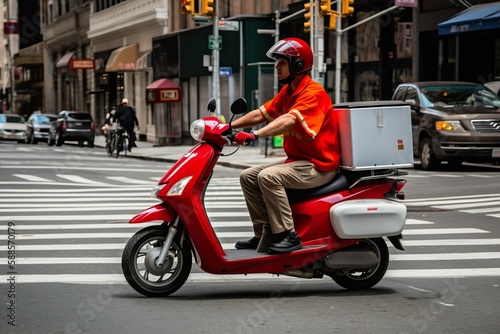 Photo A food delivery worker riding a scooter in the capital. AI-generated images © Khomkrit