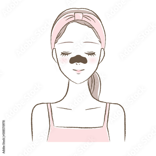 黒い毛穴パックをする女性のイラスト