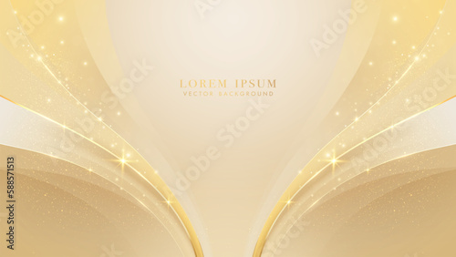 Luxury background with golden curve line decoration and glitter light effect. Elegant style background design concept