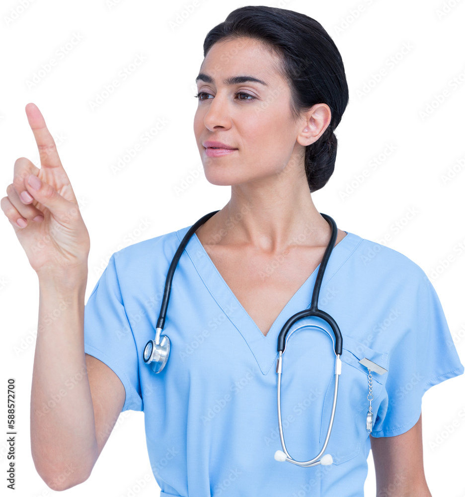 Female doctor gesturing on white background Female doctor gesturing on white background